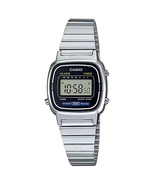 Reloj Casio LA670WA-1 Vintage Plateado Digital - Clásico Retro Atemporal con Esfera Negra