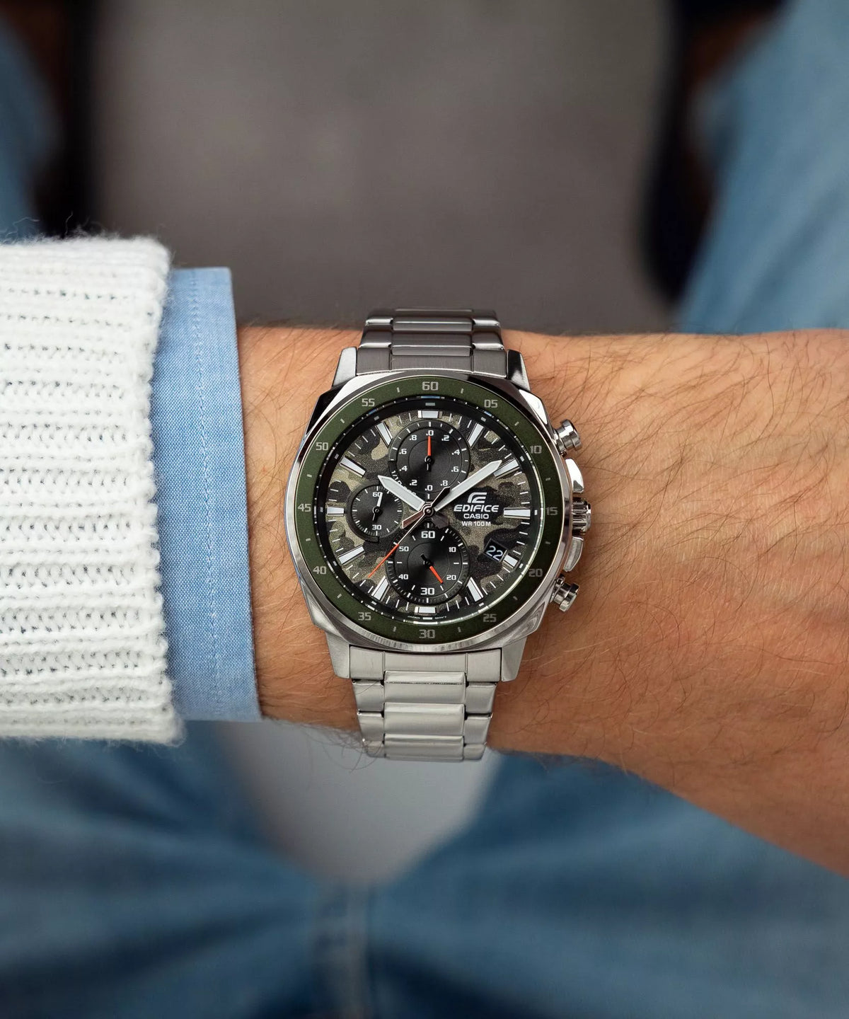 Reloj Edifice EFV-600D-3CVUDF Original Cristal de Zafiro Verde Militar 100M - Edifice en Perú | Jherr Jewelry