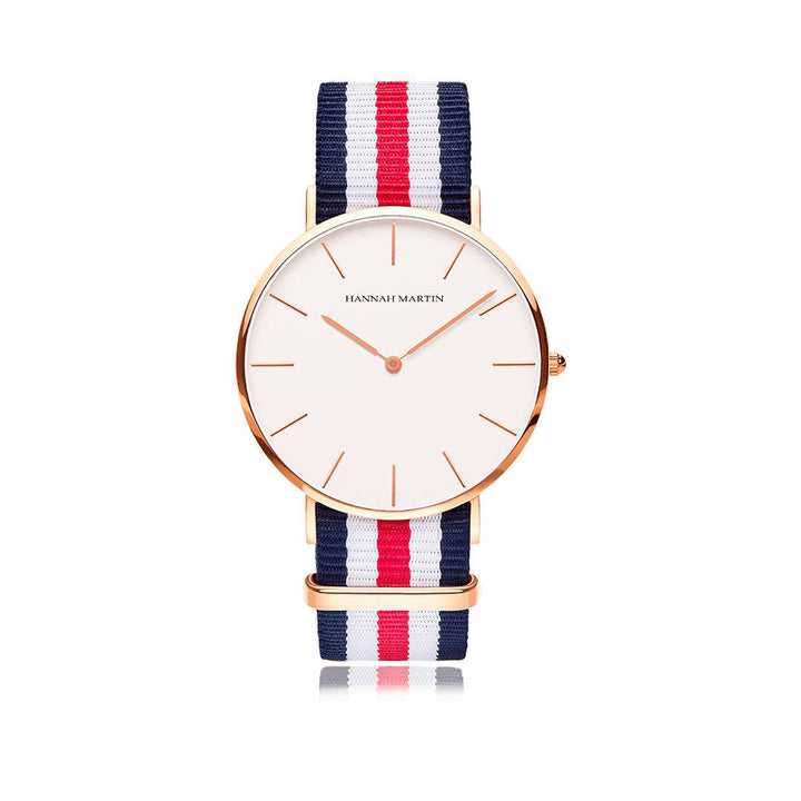 Reloj Hannah Martin Rose Gold Esfera Blanca con NATO Tricolor - Diseño Minimalista 40mm
