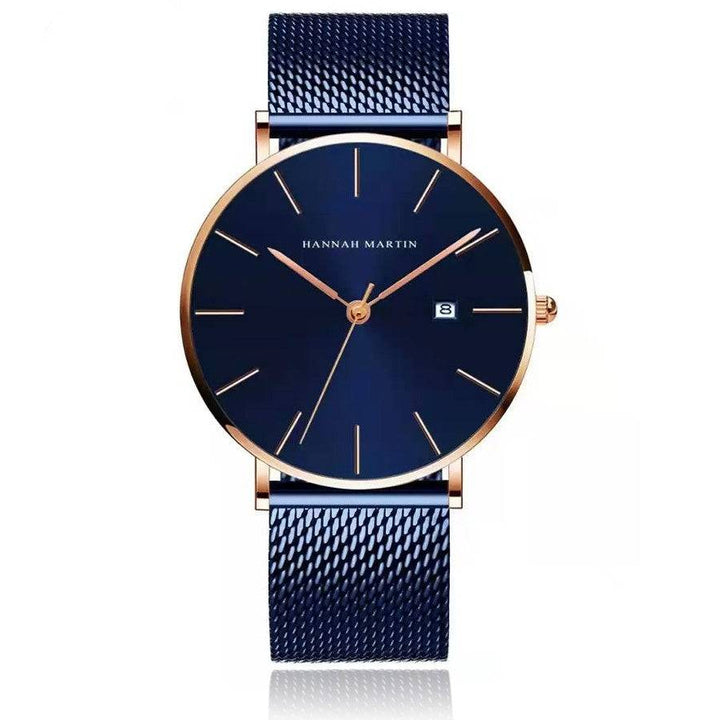 Reloj Hannah Martin Oro Rosa Esfera Azul con Mesh Azul y Fecha - Diseño Premium 40mm - Hannah Martin en Perú | Jherr Jewelry