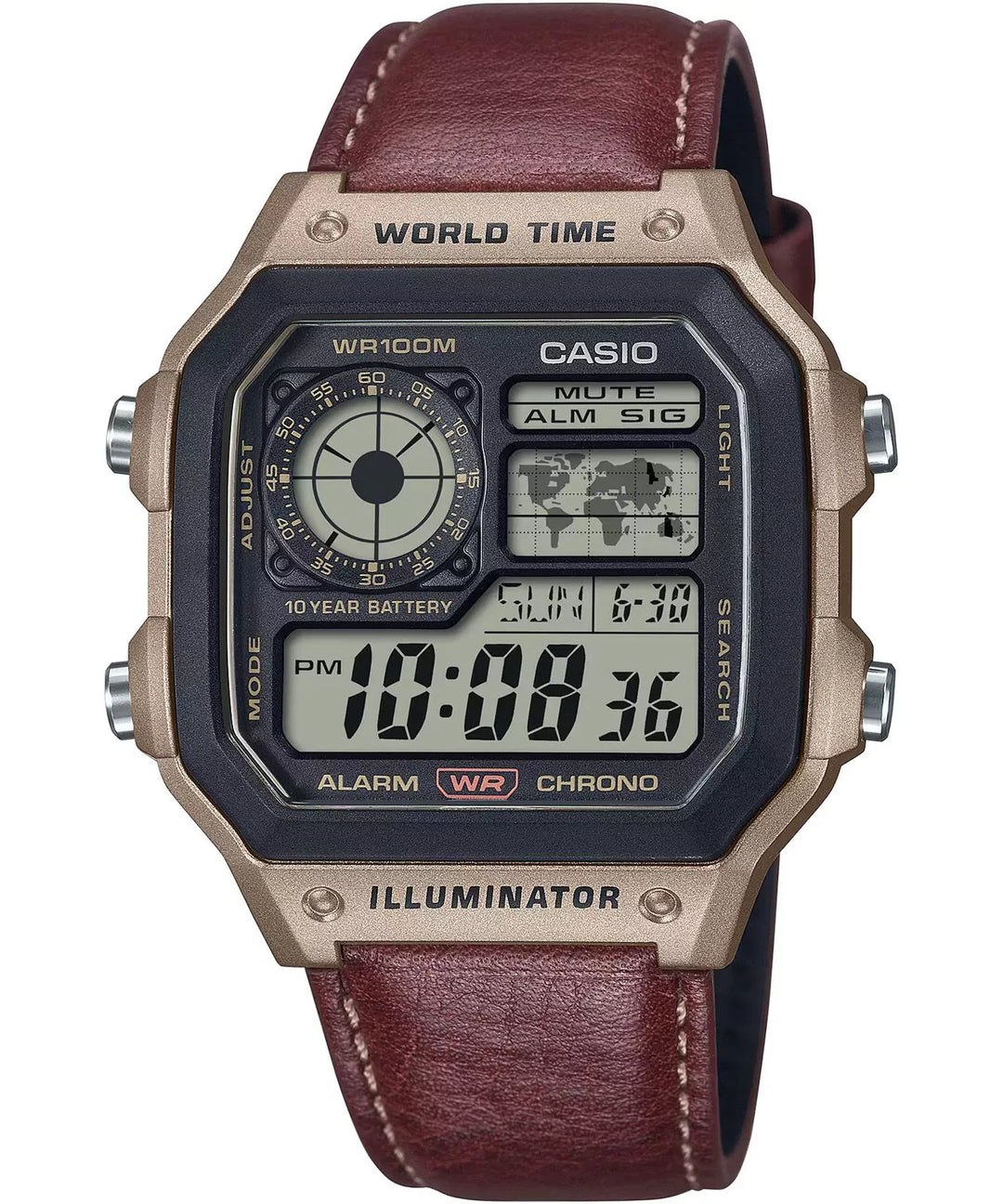 Reloj Casio AE-1200 Cuero Hora Mundial - Jherr Perú
