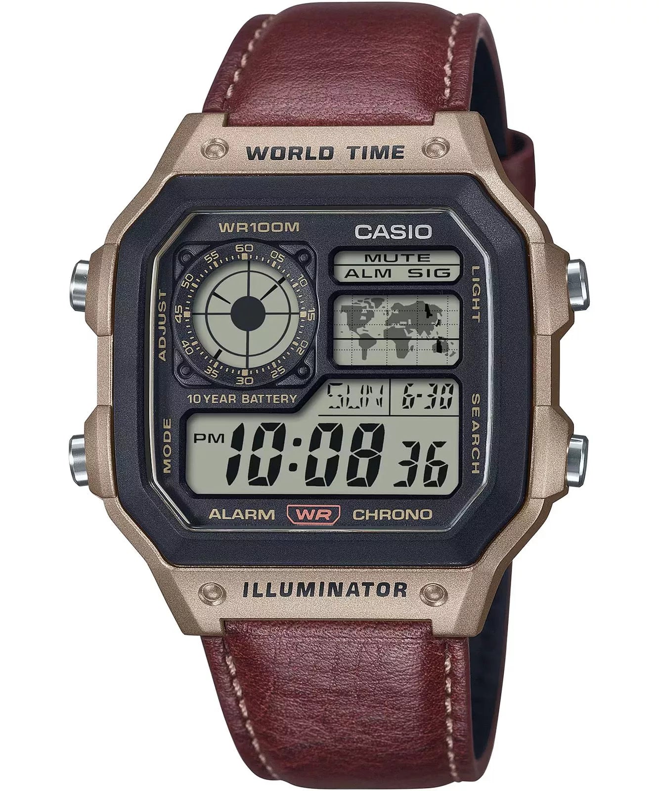 Reloj Casio AE-1200 Cuero Hora Mundial - Jherr Perú