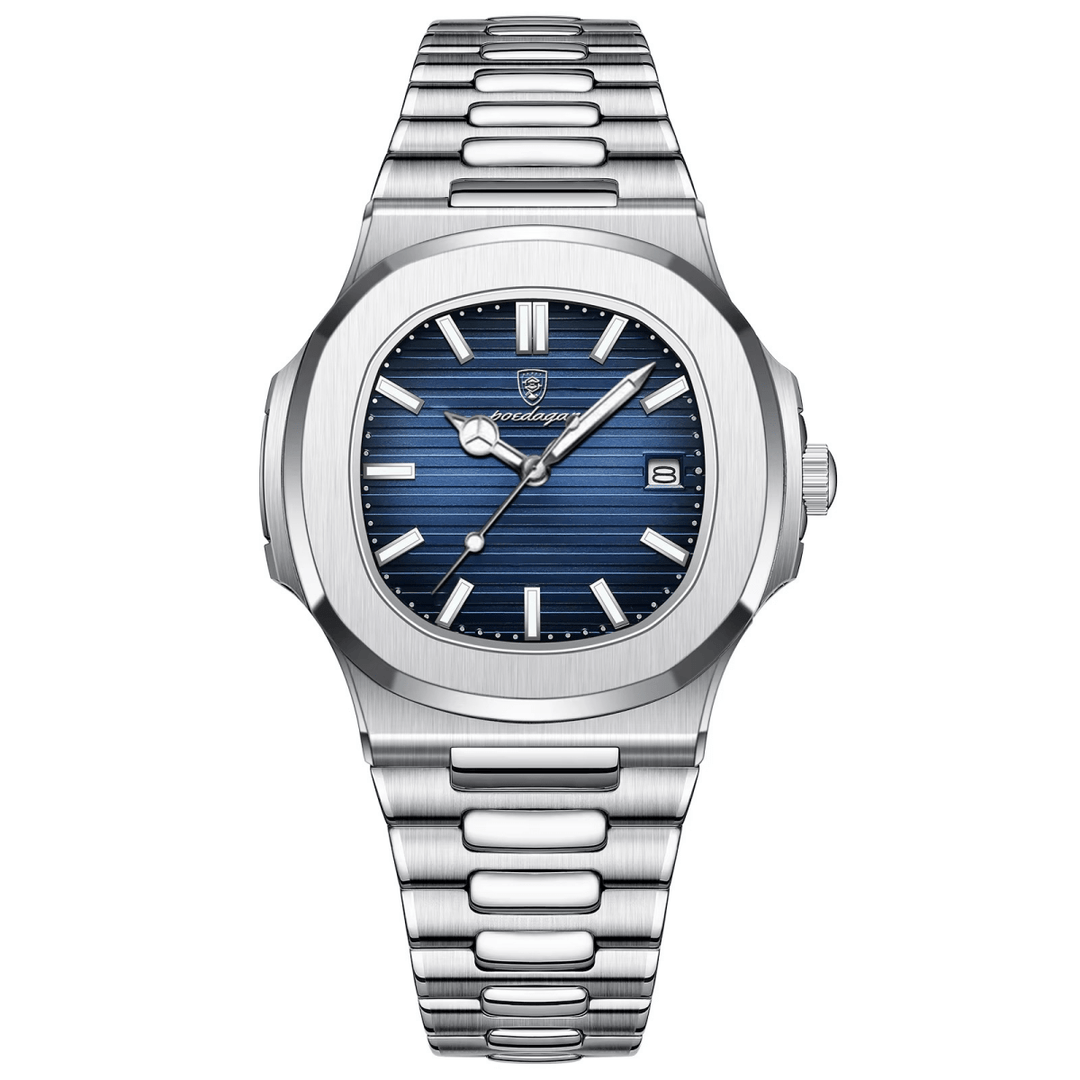 Reloj Poedagar para hombre en Perú de acero inoxidable con dial azul estilo Nautilus - Elegancia deportiva resistente al agua