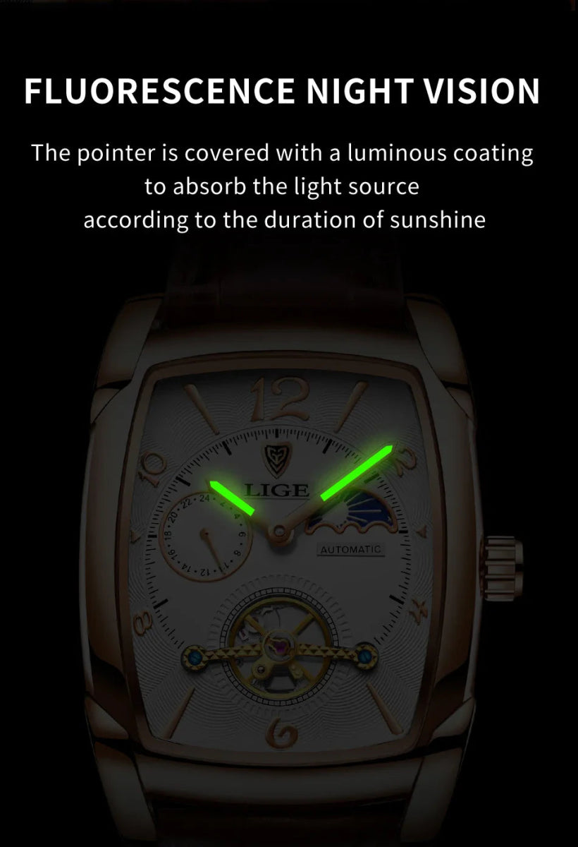Lige Automatic Moon Phase Tourbillon Luxury Timepiece - JHERR JEWELRY en Perú | Jherr Jewelry