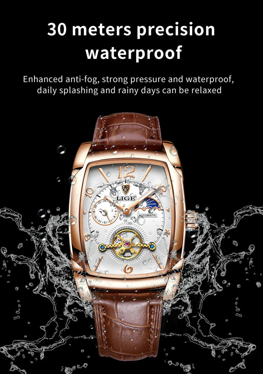 Lige Automatic Moon Phase Tourbillon Luxury Timepiece - JHERR JEWELRY en Perú | Jherr Jewelry