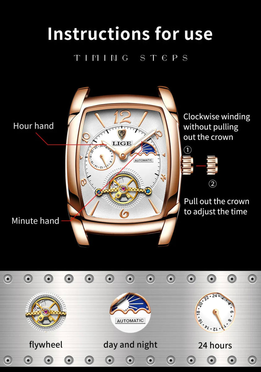 Lige Automatic Moon Phase Tourbillon Luxury Timepiece - JHERR JEWELRY en Perú | Jherr Jewelry