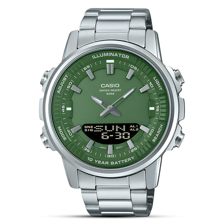 Reloj Casio AMW-880D-3AV analogico digital verde telememo hombre original en Perú - vista principal | Jherr