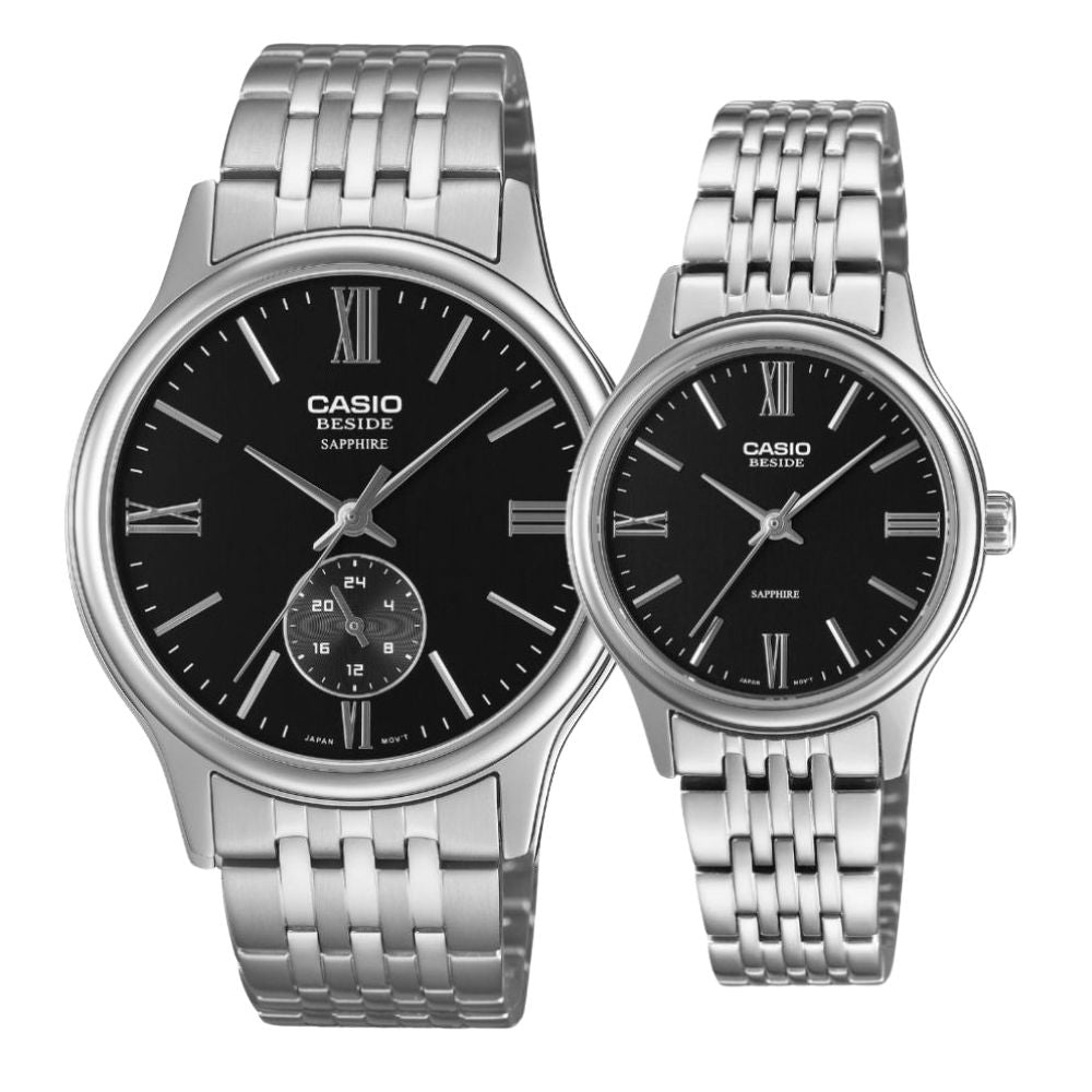 Relojes de pareja Casio BLS-100D-1A + BMS-100D-1A en acero plateado originales