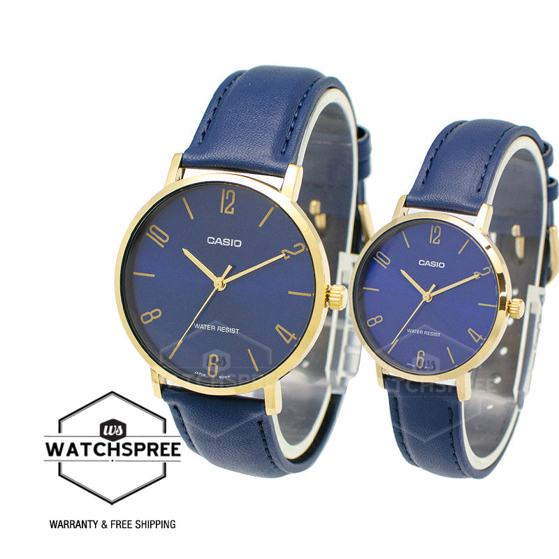 Relojes de pareja Casio MTP-VT01GL-2B2 + LTP-VT01GL-2B en cuero azul originales