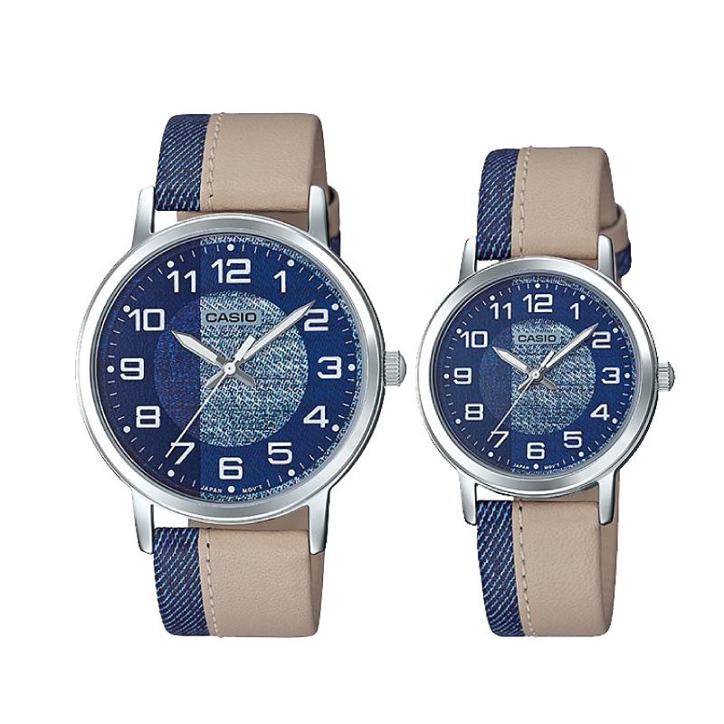Relojes de pareja Casio MTP-E159L-2B2 + LTP-E159L-2B2 en cuero beige originales