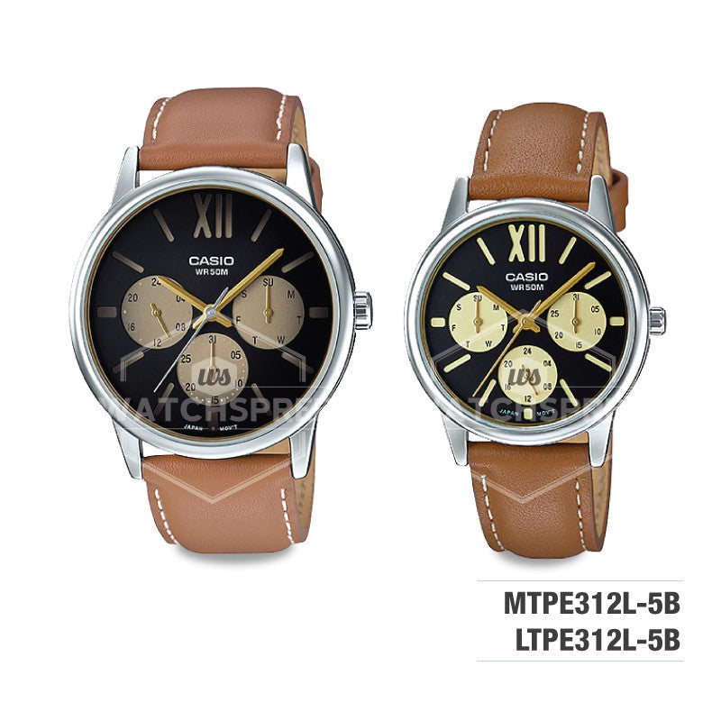 Relojes de pareja Casio MTP-E312L-5B + LTP-E312L-5B en cuero marrón originales