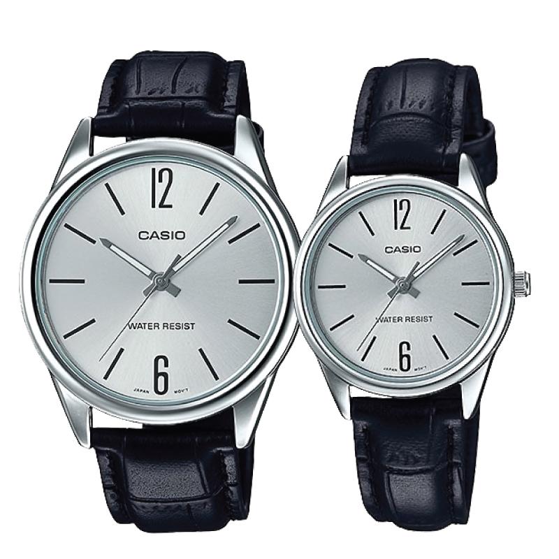 Relojes de pareja Casio MTP-V005L-7B + LTP-V005L-7B en cuero negro originales