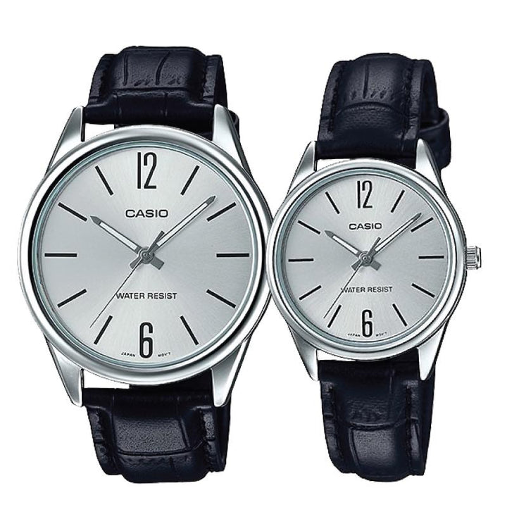 Relojes de pareja Casio MTP-V005L-7B + LTP-V005L-7B en cuero negro originales