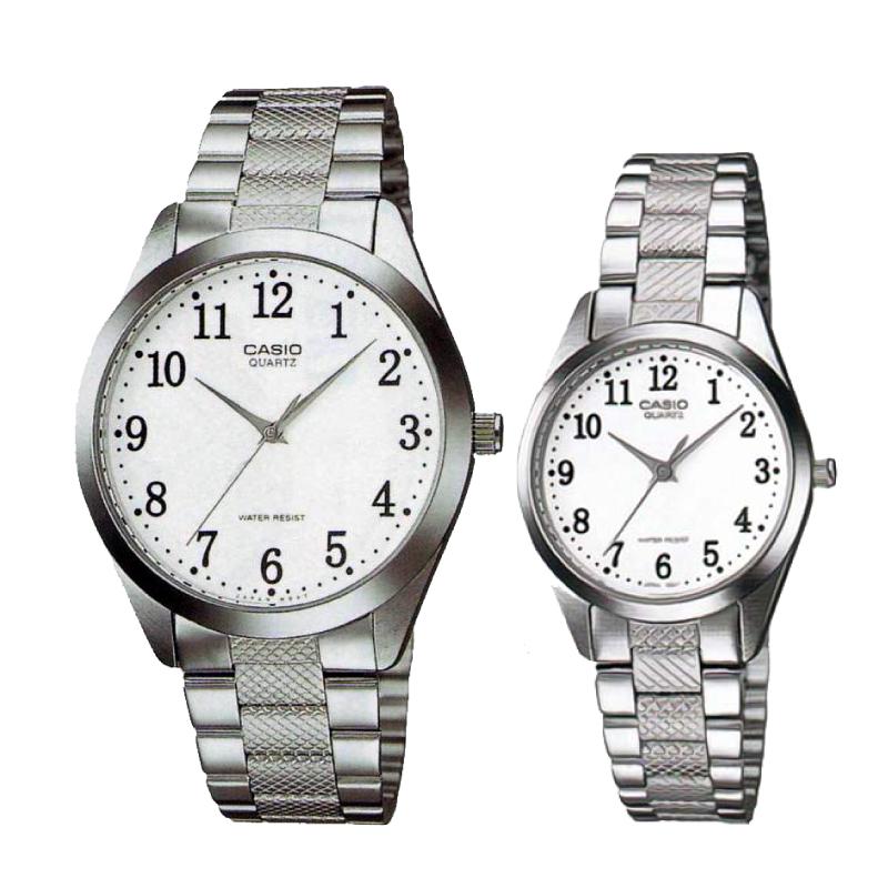 Relojes de pareja Casio MTP-1274D-7B + LTP-1274D-7B en acero plateado originales