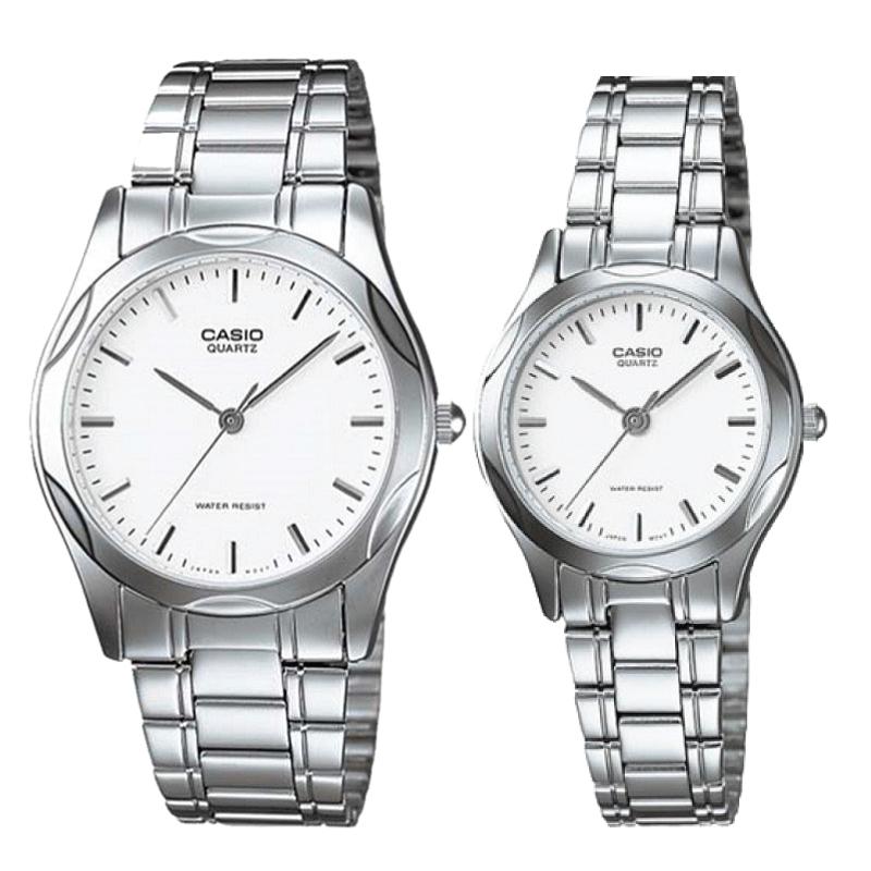 Relojes de pareja Casio MTP-1275D-7A + LTP-1275D-7A en acero plateado originales