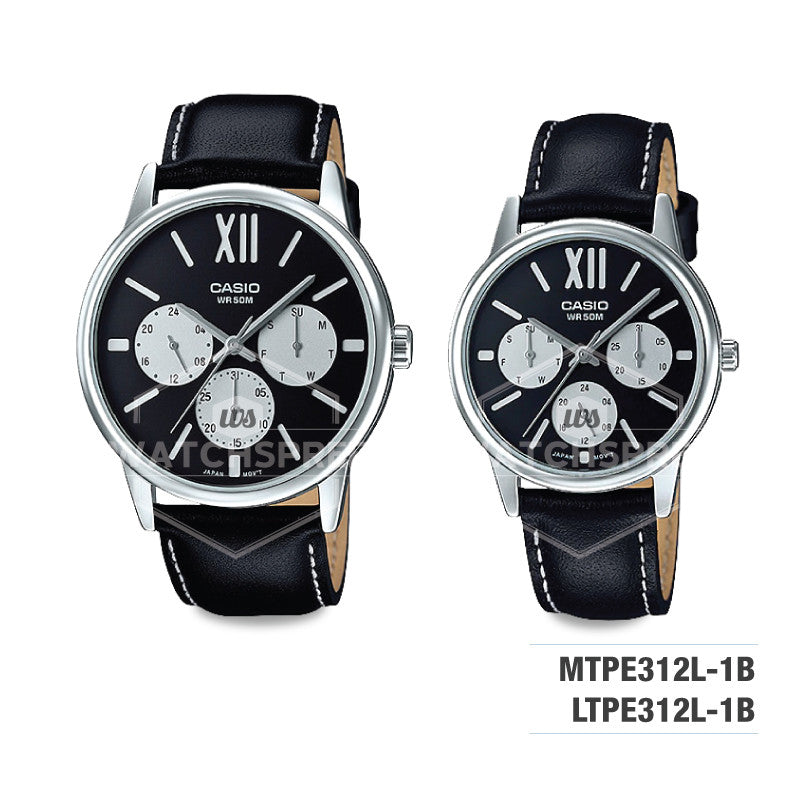 Relojes de pareja Casio MTP-E312L-1B + LTP-E312L-1B en cuero negro originales