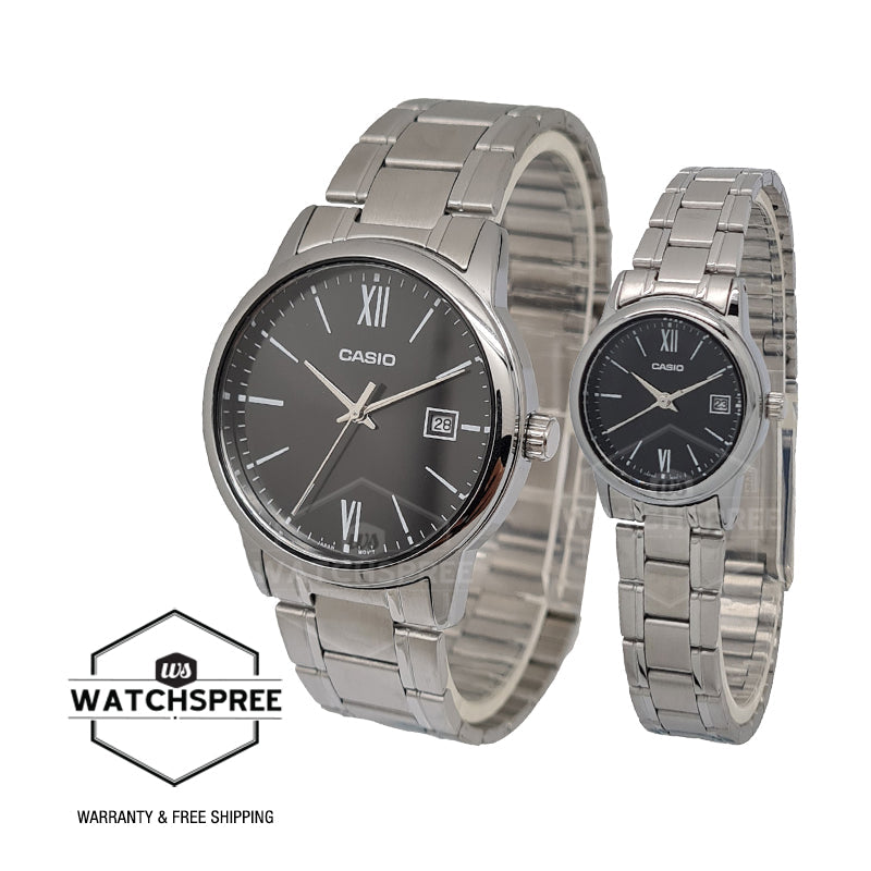 Relojes de pareja Casio MTP-V002D-1B3 + LTP-V002D-1B3 en acero plateado originales