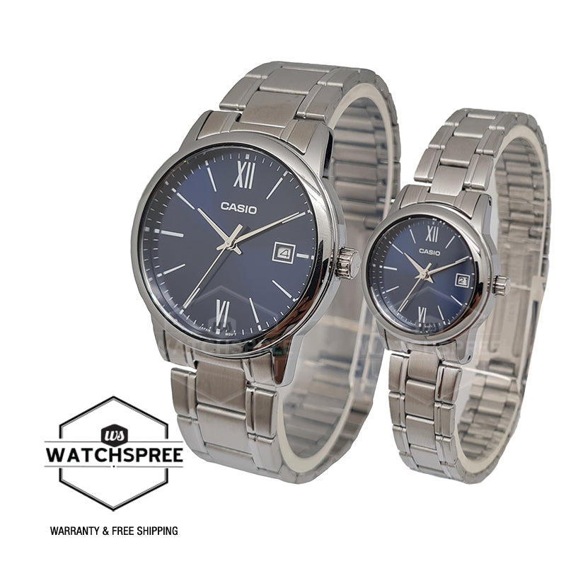 Relojes de pareja Casio MTP-V002D-2B3 + LTP-V002D-2B3 en acero plateado originales