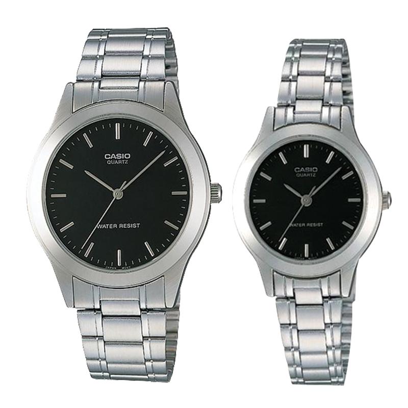 Relojes de pareja Casio MTP-1128A-1A + LTP-1128A-1A en acero plateado originales