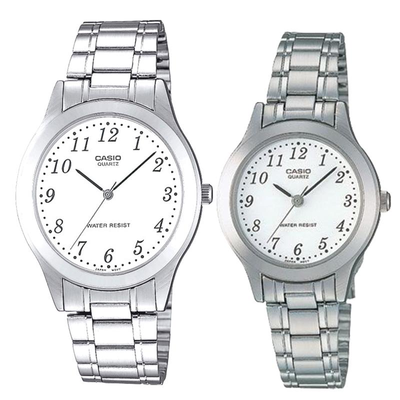 Relojes de pareja Casio MTP-1128A-7B + LTP-1128A-7B en acero plateado originales