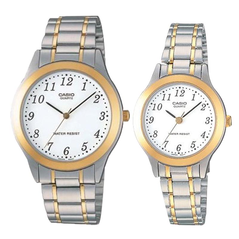Relojes de pareja Casio MTP-1128G-7B + LTP-1128G-7B en acero bicolor originales