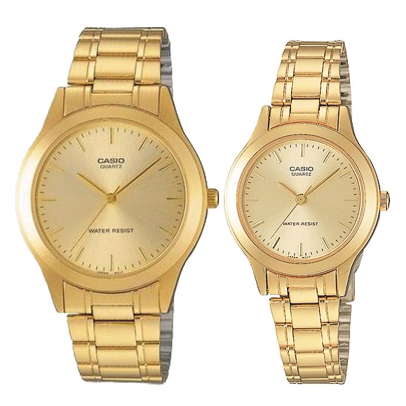 Relojes de pareja Casio MTP-1128N-9A + LTP-1128N-9A en acero dorado originales