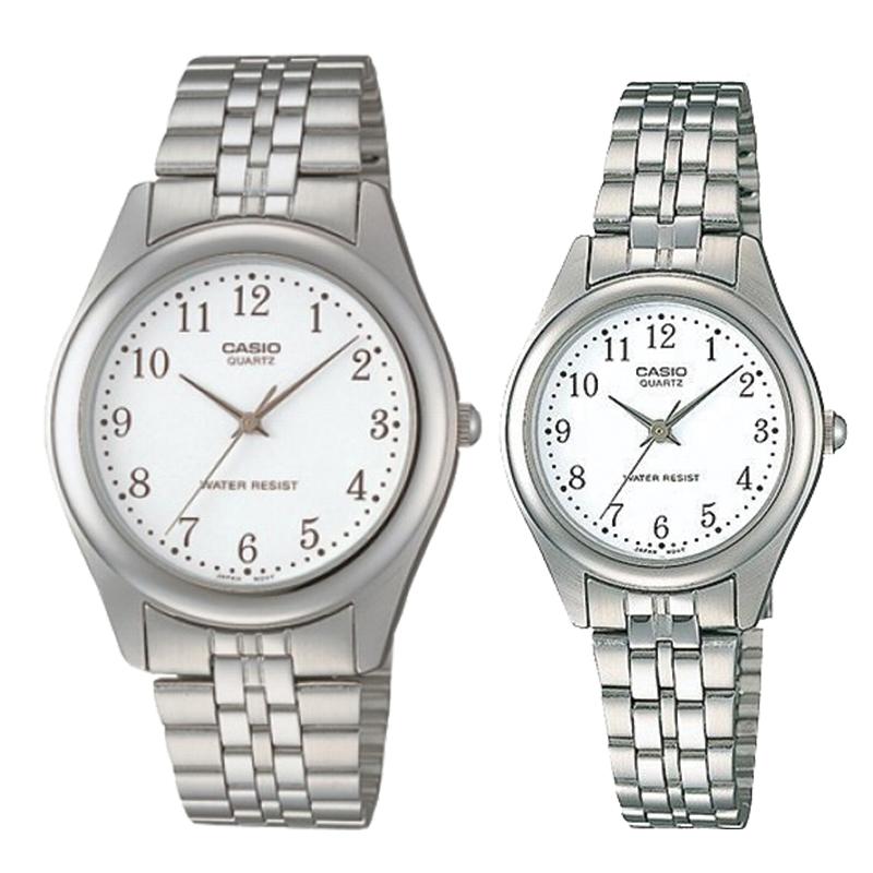 Relojes de pareja Casio MTP-1129A-7B + LTP-1129A-7B en acero plateado originales