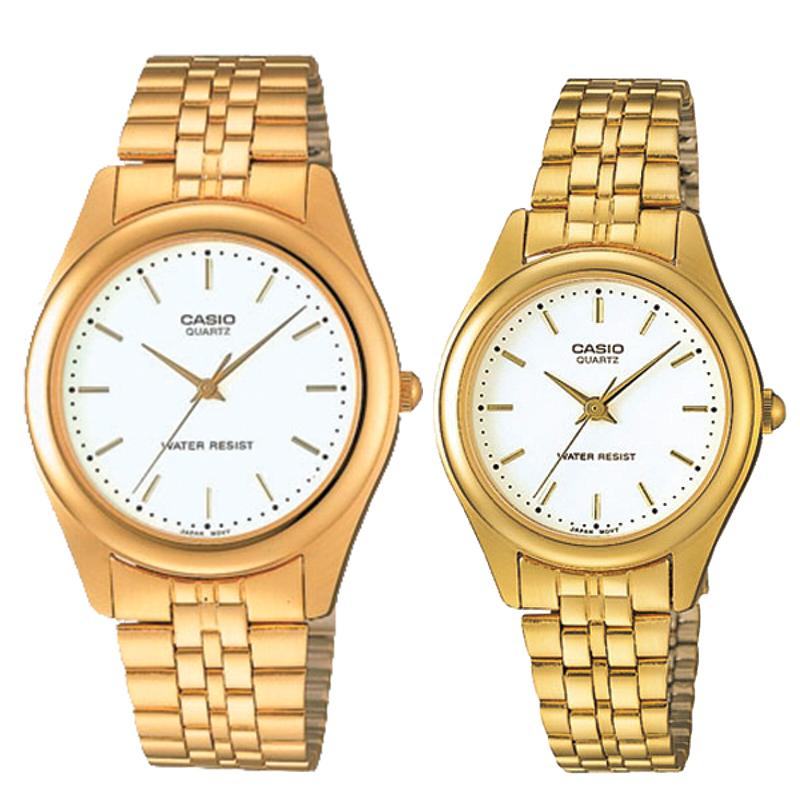 Relojes de pareja Casio MTP-1129N-7A + LTP-1129N-7A en acero dorado originales