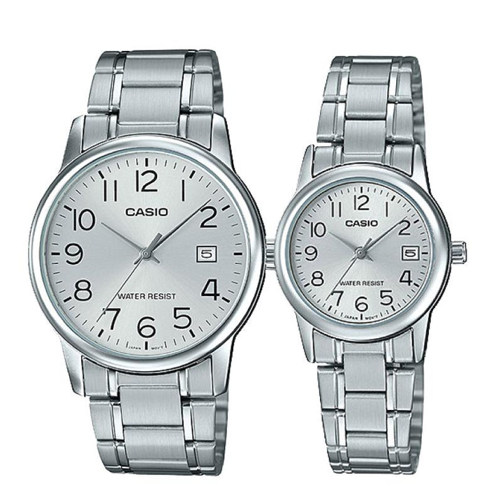 Relojes de pareja Casio MTP-V002D-7B + LTP-V002D-7B en acero plateado originales