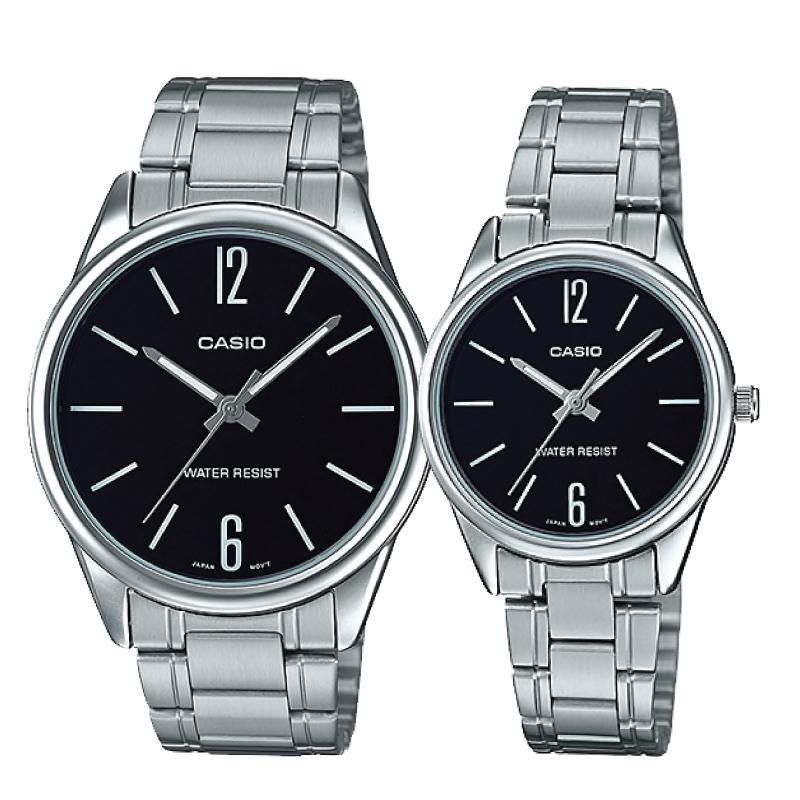Relojes de pareja Casio MTP-V005D-1B + LTP-V005D-1B en acero plateado originales