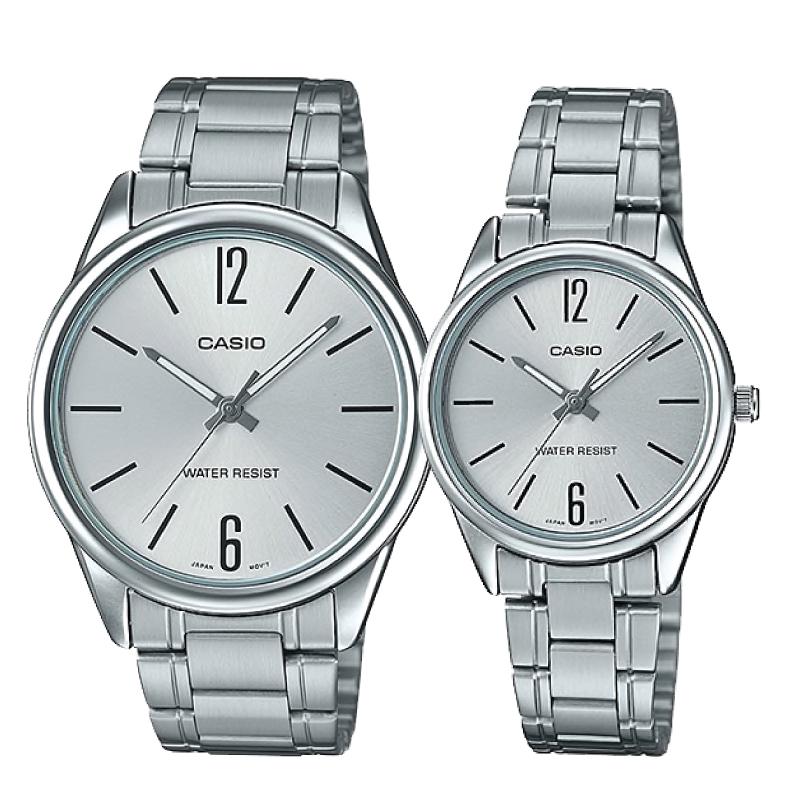 Relojes de pareja Casio MTP-V005D-7B + LTP-V005D-7B en acero plateado originales