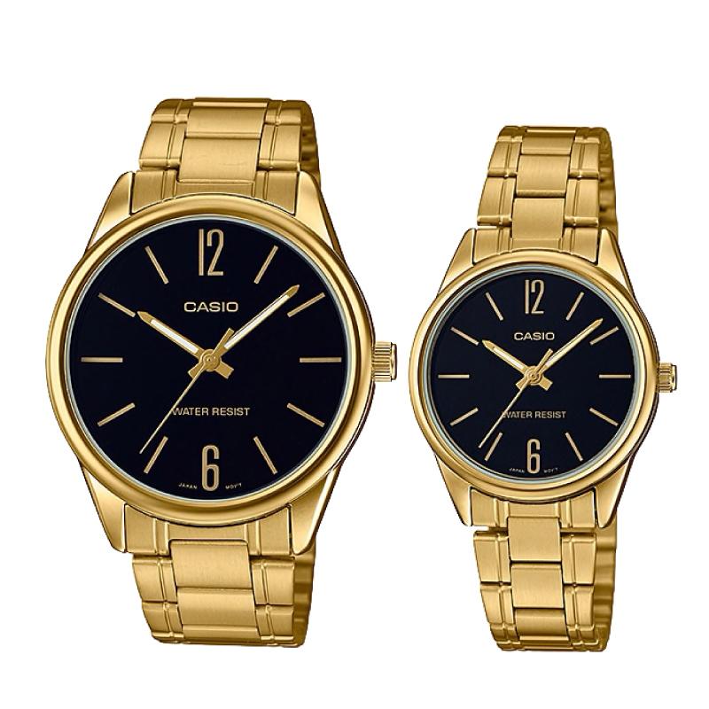 Relojes de pareja Casio MTP-V005G-1B + LTP-V005G-1B en acero dorado originales