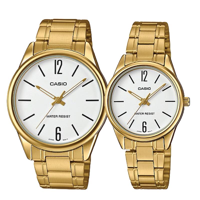 Relojes de pareja Casio MTP-V005G-7B + LTP-V005G-7B en acero dorado originales