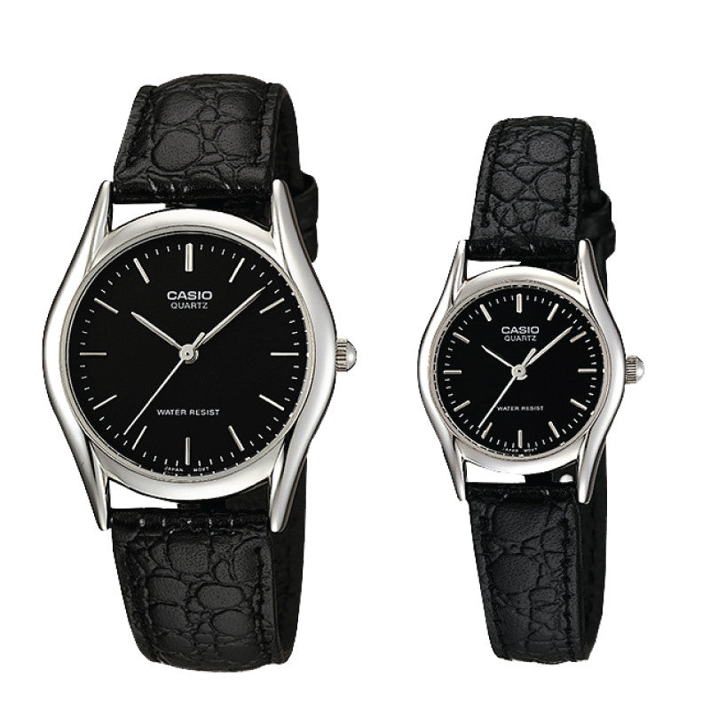 Relojes de pareja Casio MTP-1094E-1A + LTP-1094E-1A en cuero negro originales