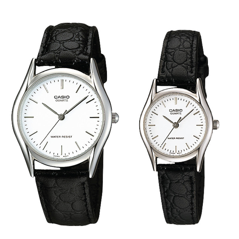 Relojes de pareja Casio MTP-1094E-7A + LTP-1094E-7A en cuero negro originales