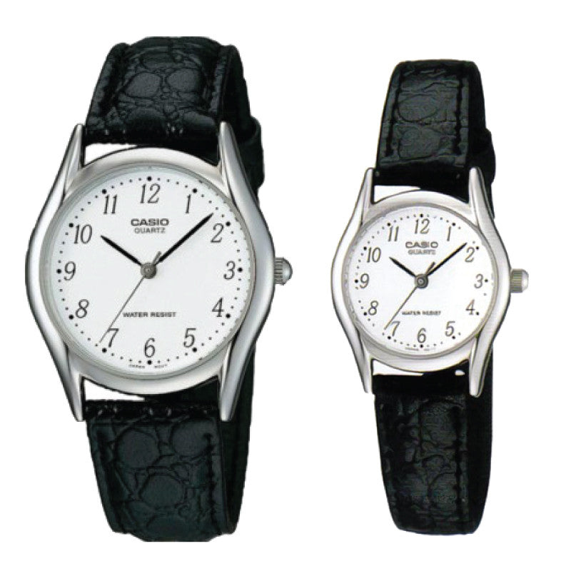 Relojes de pareja Casio MTP-1094E-7B + LTP-1094E-7B en cuero negro originales
