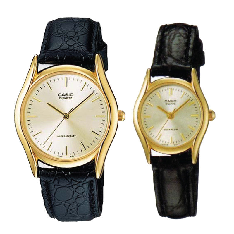 Relojes de pareja Casio MTP-1094Q-7A + LTP-1094Q-7A en cuero negro originales