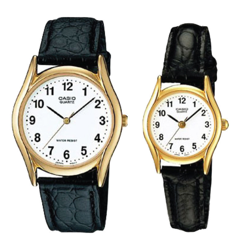 Relojes de pareja Casio MTP-1094Q-7B1 + LTP-1094Q-7B1 en cuero negro originales