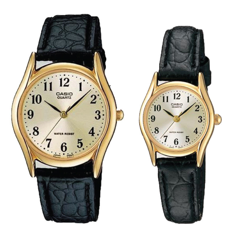 Relojes de pareja Casio MTP-1094Q-7B2 + LTP-1094Q-7B2 en cuero negro originales