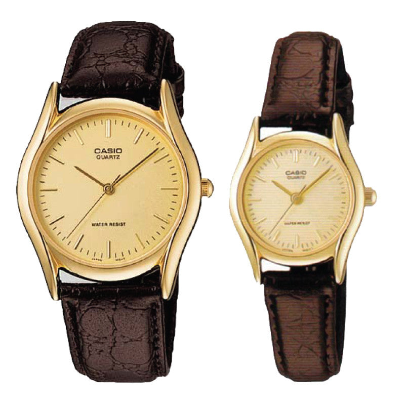 Relojes de pareja Casio MTP-1094Q-9A + LTP-1094Q-9A en cuero marrón originales