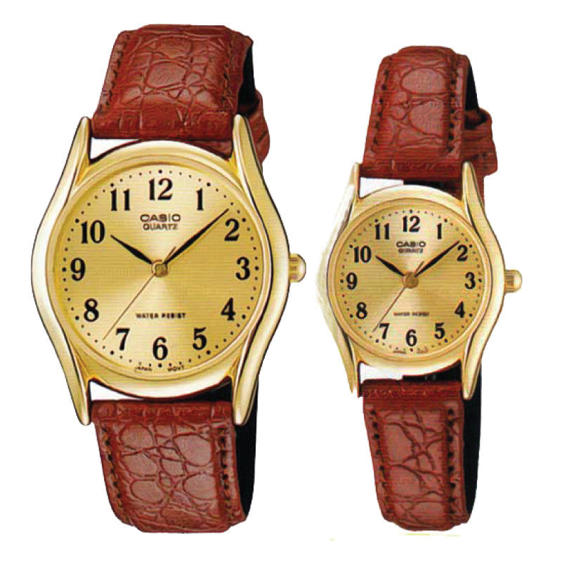 Relojes de pareja Casio MTP-1094Q-9B + LTP-1094Q-9B en cuero marrón originales