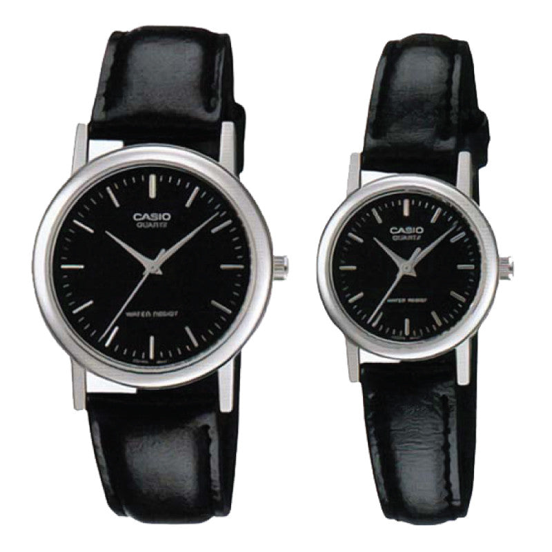 Relojes de pareja Casio MTP-1095E-1A + LTP-1095E-1A en cuero negro originales