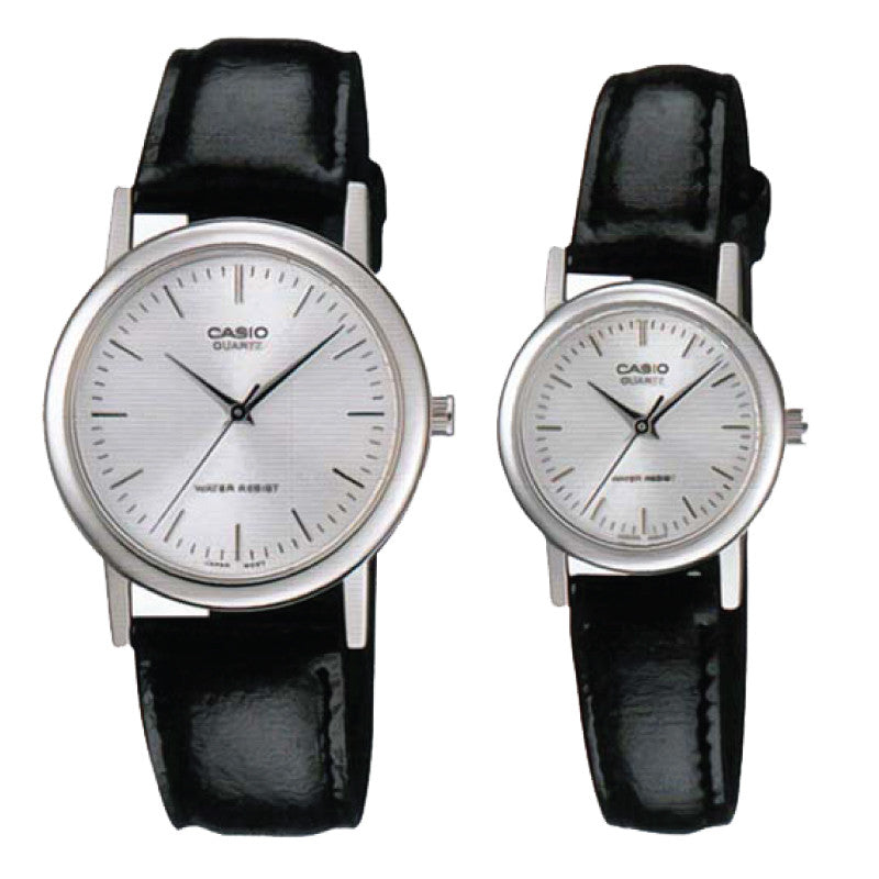 Relojes de pareja Casio MTP-1095E-7A + LTP-1095E-7A en cuero negro originales