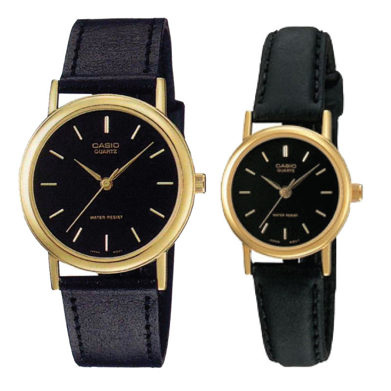 Relojes de pareja Casio MTP-1095Q-1A + LTP-1095Q-1A en cuero negro originales