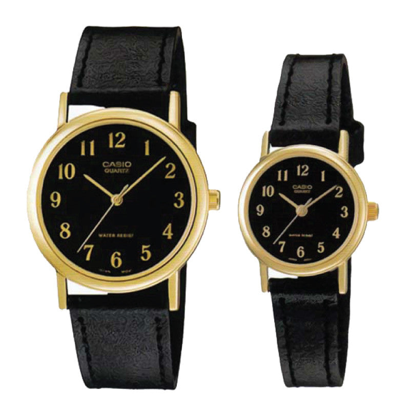 Relojes de pareja Casio MTP-1095Q-1B + LTP-1095Q-1B en cuero negro originales