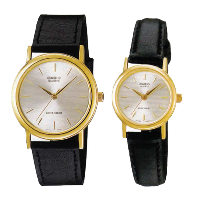 Relojes de pareja Casio MTP-1095Q-7A + LTP-1095Q-7A en cuero negro originales