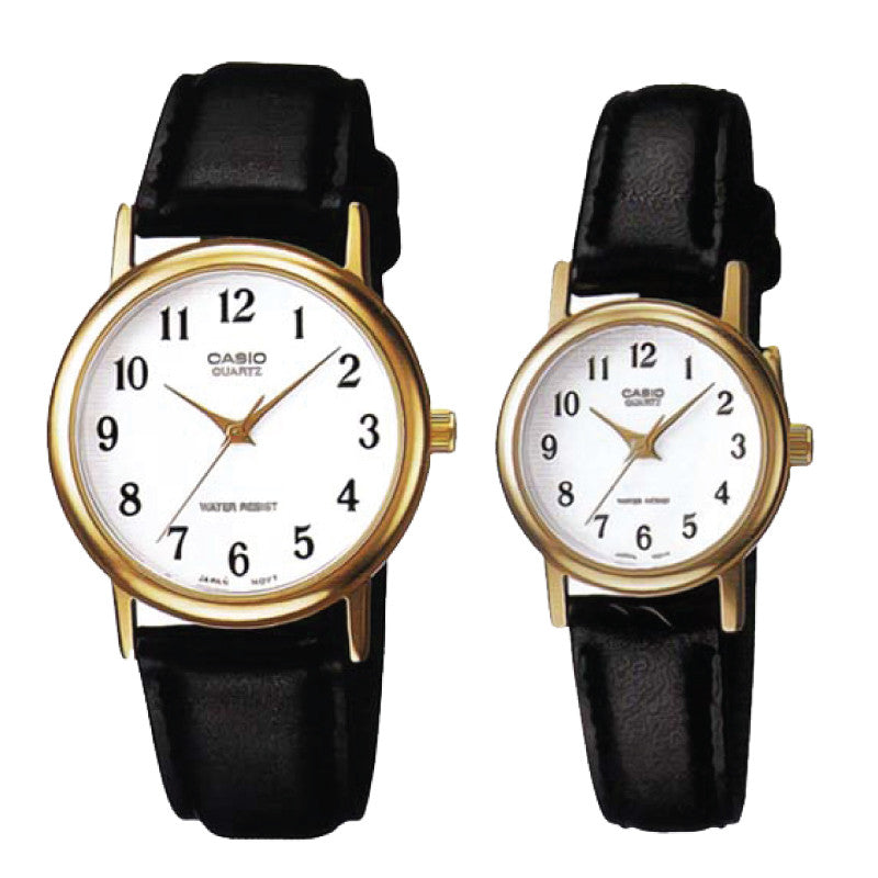 Relojes de pareja Casio MTP-1095Q-7B + LTP-1095Q-7B en cuero negro originales