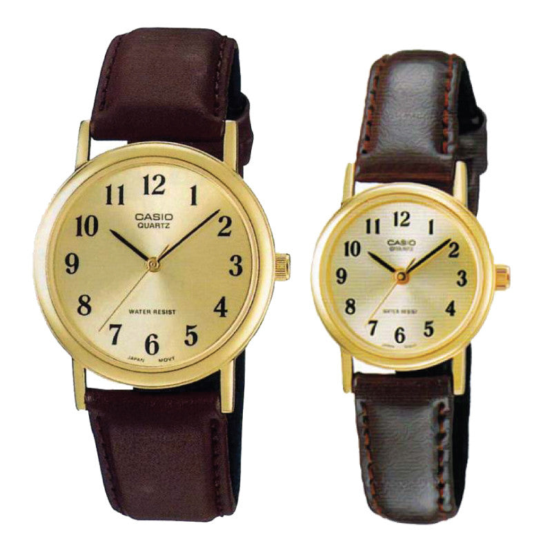 Relojes de pareja Casio MTP-1095Q-9B1 + LTP-1095Q-9B1 en cuero marrón originales