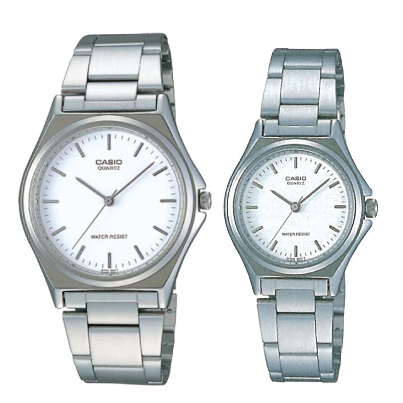 Relojes de pareja Casio MTP-1130A-7A + LTP-1130A-7A en acero plateado originales