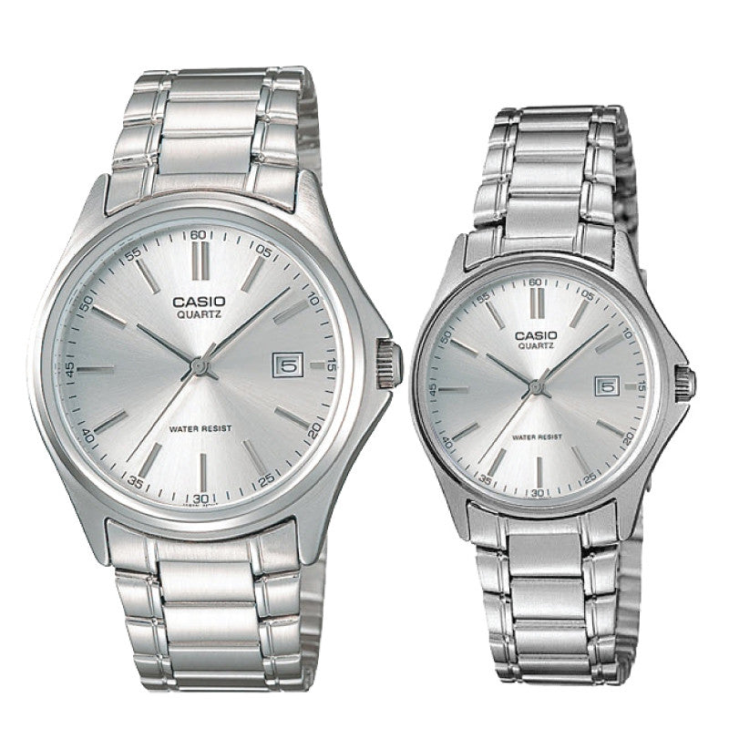 Relojes de pareja Casio MTP-1183A-7A + LTP-1183A-7A en acero plateado originales